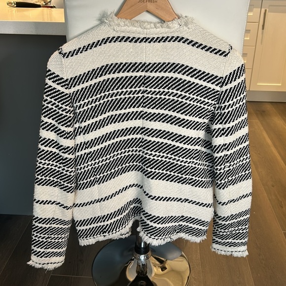 IRO Zlata Tweed Jacket Open Front Frayed Black Cream Stripes  EU 40 US 8 - Picture 9 of 17